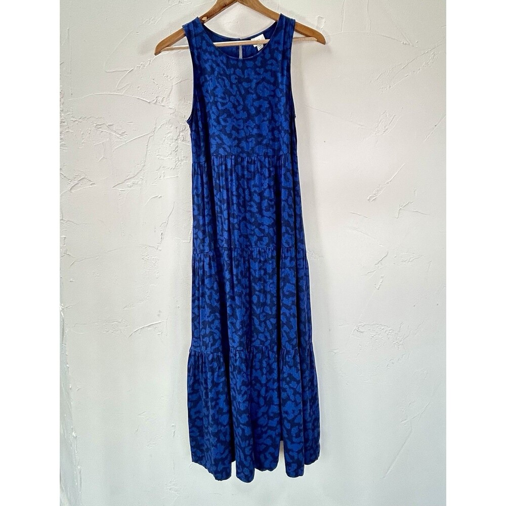 A New Day Blue Animal Print Tiered Maxi Dress Boho Sleeveless Sundress XS Target